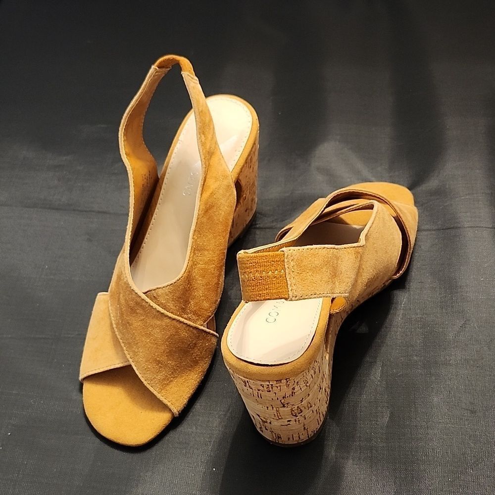 Com & Sens Suede Leather Cork Wedge Open Toe Sand… - image 5